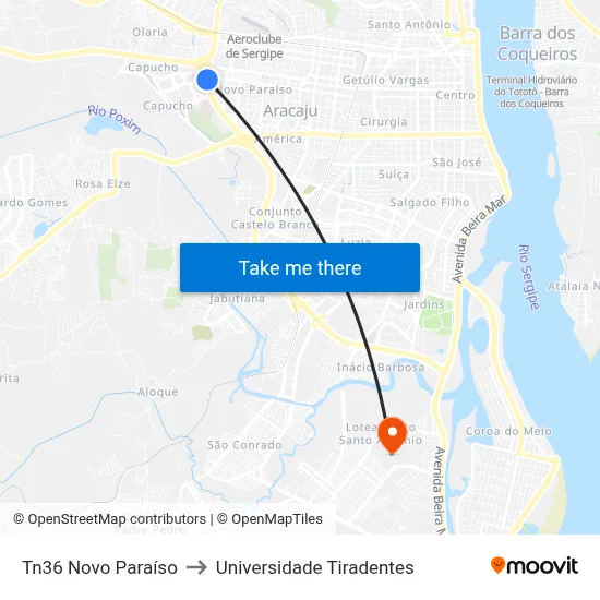 Tn36 Novo Paraíso to Universidade Tiradentes map