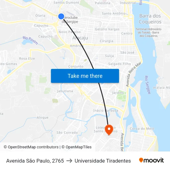 Avenida São Paulo, 2765 to Universidade Tiradentes map