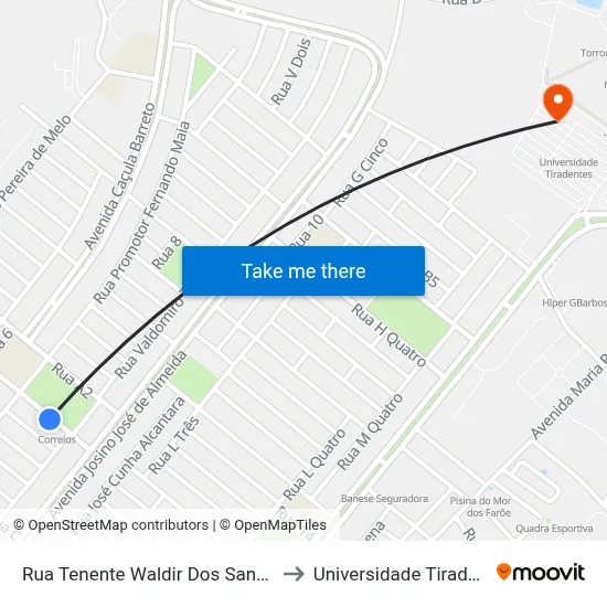 Rua Tenente Waldir Dos Santos, 91 to Universidade Tiradentes map