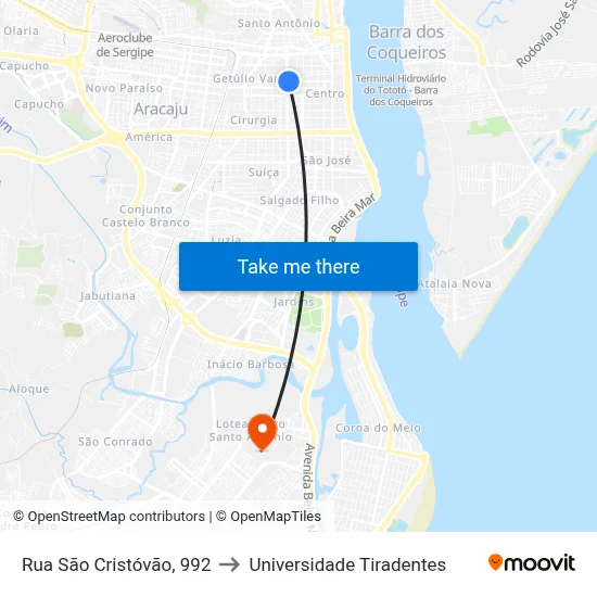 Rua São Cristóvão, 992 to Universidade Tiradentes map