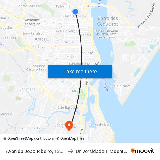 Avenida João Ribeiro, 1337 to Universidade Tiradentes map
