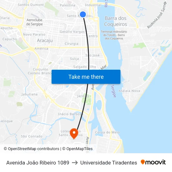 Avenida João Ribeiro 1089 to Universidade Tiradentes map