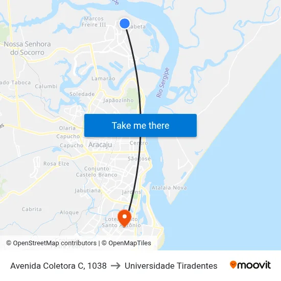 Avenida Coletora C, 1038 to Universidade Tiradentes map