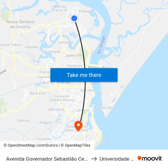 Avenida Governador Sebastião Celso De Carvalho , 2515 to Universidade Tiradentes map