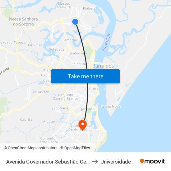 Avenida Governador Sebastião Celso De Carvalho1110 to Universidade Tiradentes map