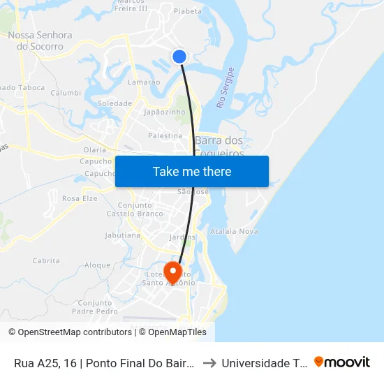 Rua A25, 16 | Ponto Final Do Bairro Marcos Freire II to Universidade Tiradentes map
