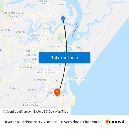 Avenida Perimetral C, 206 to Universidade Tiradentes map