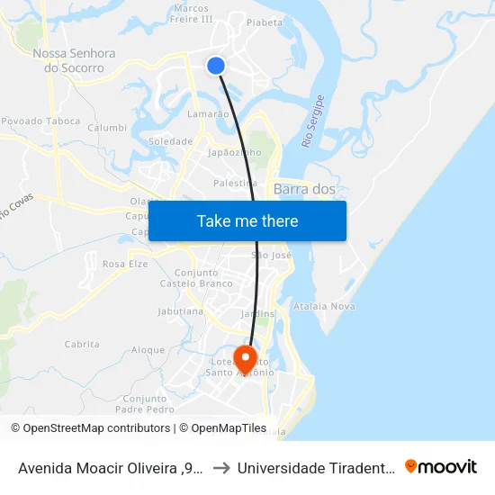 Avenida Moacir Oliveira ,987 to Universidade Tiradentes map