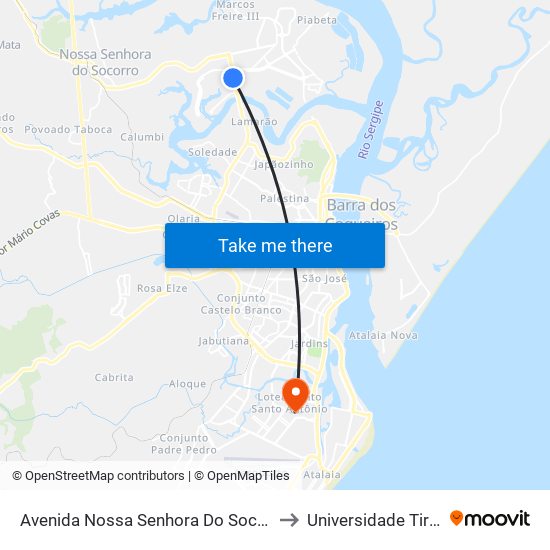 Avenida Nossa Senhora Do Socorro 655| Itaú to Universidade Tiradentes map