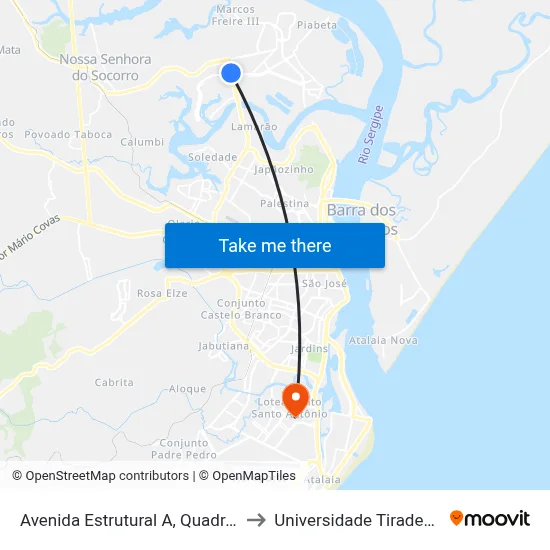 Avenida Estrutural A, Quadra 16 to Universidade Tiradentes map