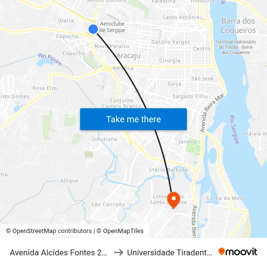 Avenida Alcídes Fontes 234 to Universidade Tiradentes map