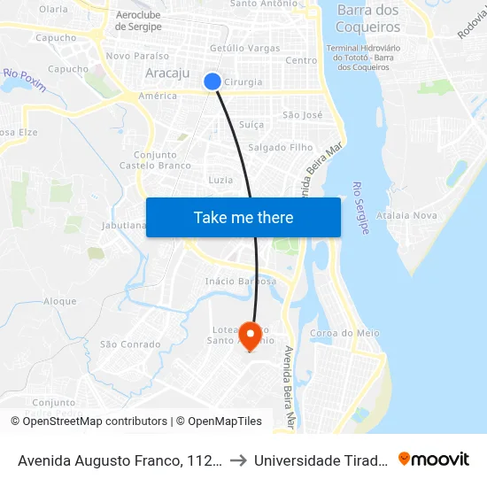 Avenida Augusto Franco, 1122-1180 to Universidade Tiradentes map
