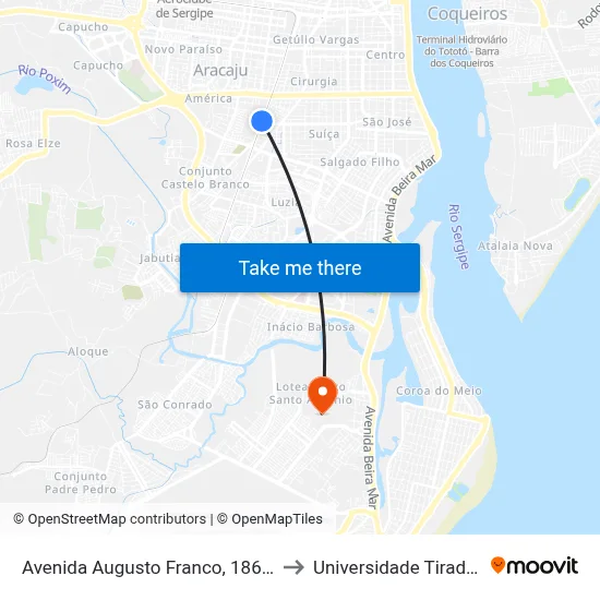 Avenida Augusto Franco, 1860-1976 to Universidade Tiradentes map