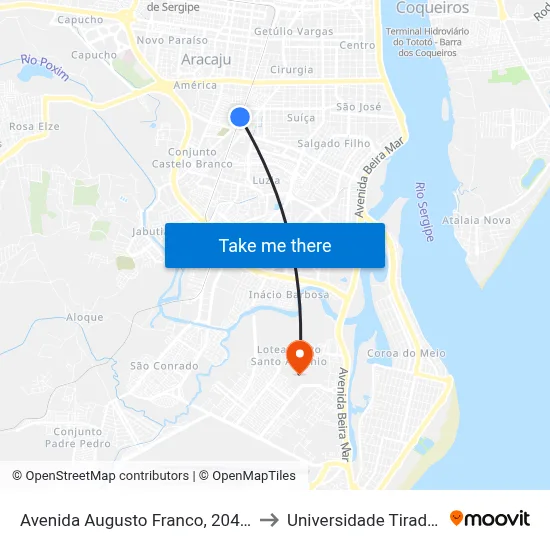 Avenida Augusto Franco, 2040-2260 to Universidade Tiradentes map