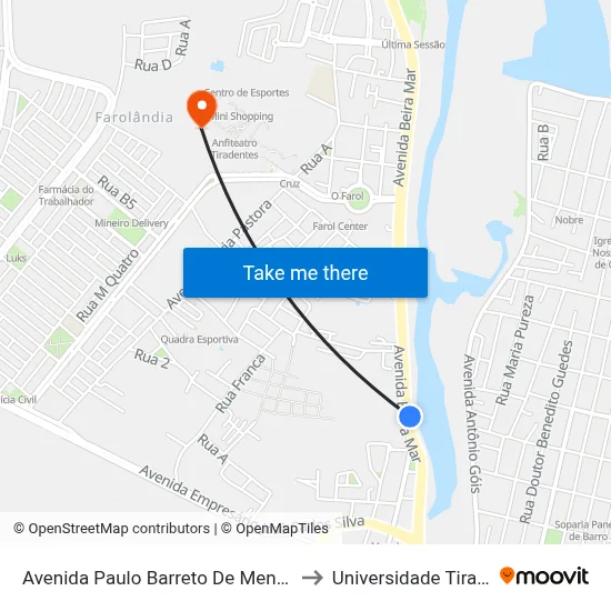 Avenida Paulo Barreto De Menezes, 2186 to Universidade Tiradentes map