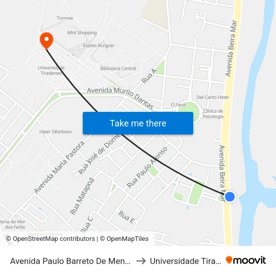 Avenida Paulo Barreto De Menezes, 1655 to Universidade Tiradentes map