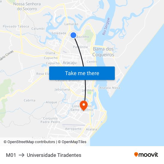 M01 to Universidade Tiradentes map