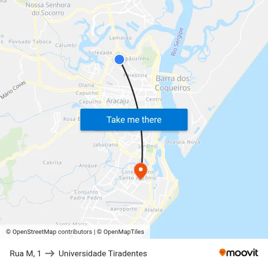 Rua M, 1 to Universidade Tiradentes map