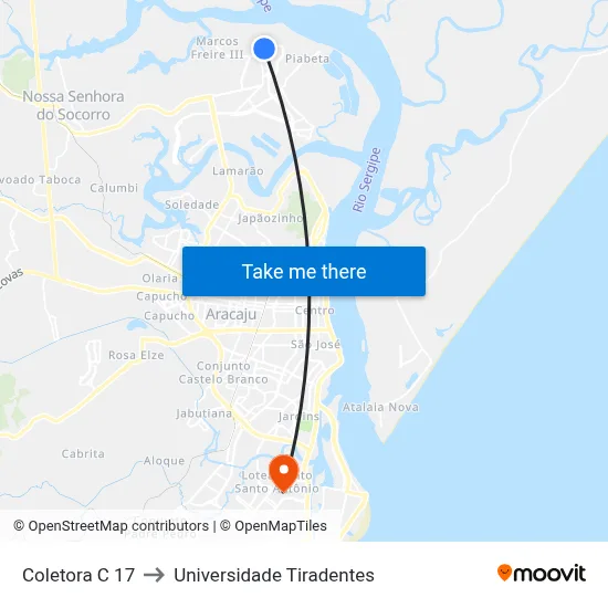 Coletora C 17 to Universidade Tiradentes map