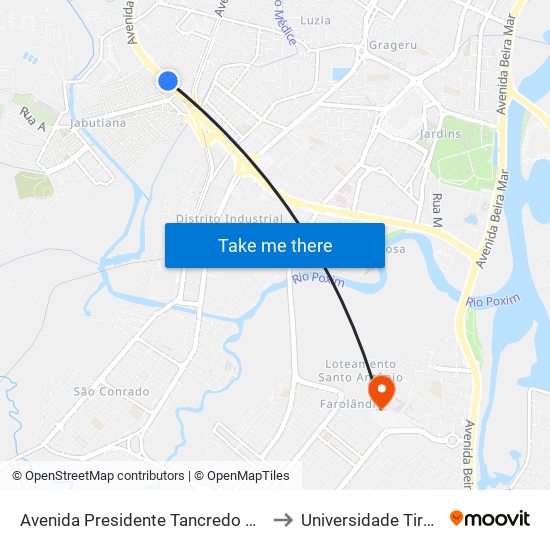 Avenida Presidente Tancredo Neves, 3420 to Universidade Tiradentes map