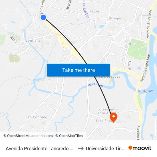 Avenida Presidente Tancredo Neves, 3738 to Universidade Tiradentes map