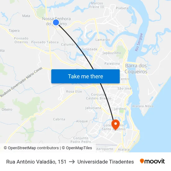 Rua Antônio Valadão, 151 to Universidade Tiradentes map