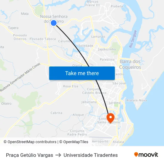 Praça Getúlio Vargas to Universidade Tiradentes map
