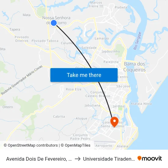 Avenida Dois De Fevereiro, 270 to Universidade Tiradentes map