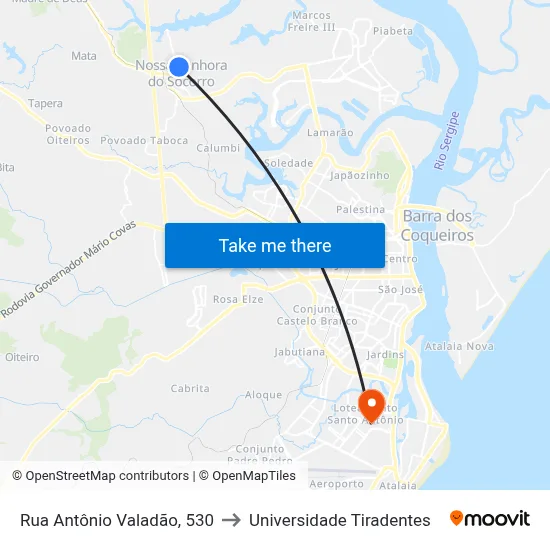 Rua Antônio Valadão, 530 to Universidade Tiradentes map