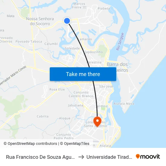 Rua Francisco De Souza Aguiar, 255 to Universidade Tiradentes map