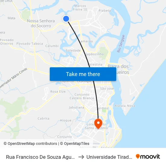 Rua Francisco De Souza Aguiar, 870 to Universidade Tiradentes map