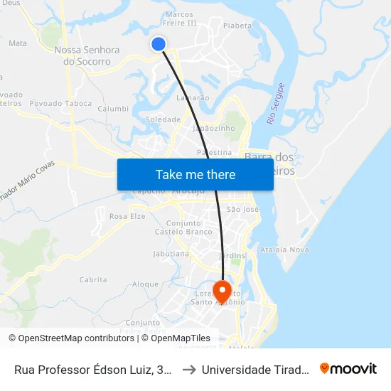 Rua Professor Édson Luiz, 317-527 to Universidade Tiradentes map
