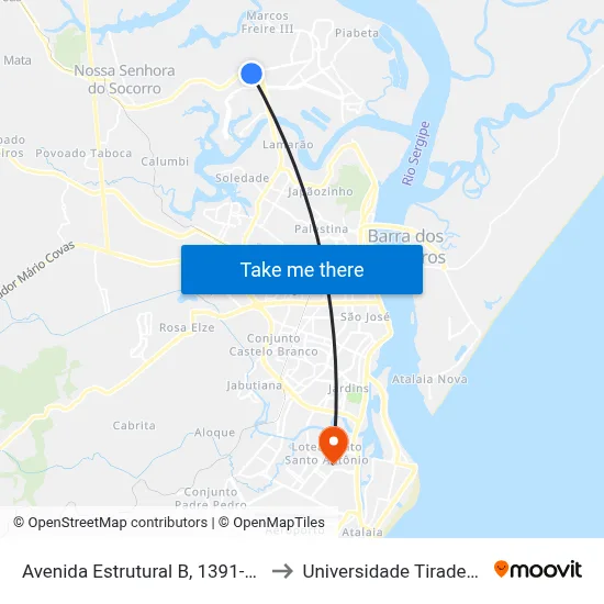 Avenida Estrutural B, 1391-1397 to Universidade Tiradentes map