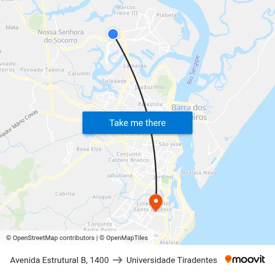 Avenida Estrutural B, 1400 to Universidade Tiradentes map