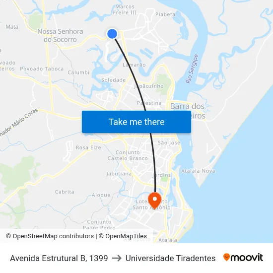 Avenida Estrutural B, 1399 to Universidade Tiradentes map