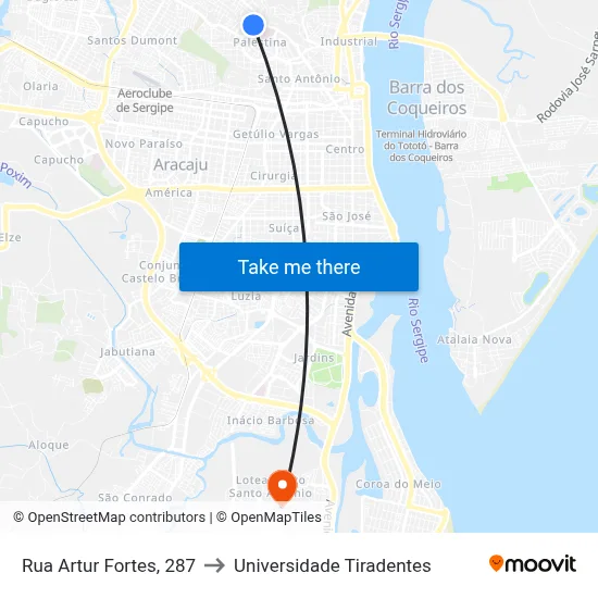 Rua Artur Fortes, 287 to Universidade Tiradentes map