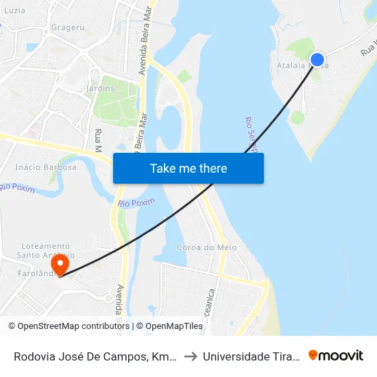 Rodovia José De Campos, Km 4,7 Norte to Universidade Tiradentes map