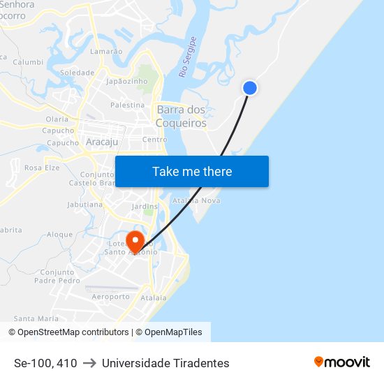 Se-100, 410 to Universidade Tiradentes map