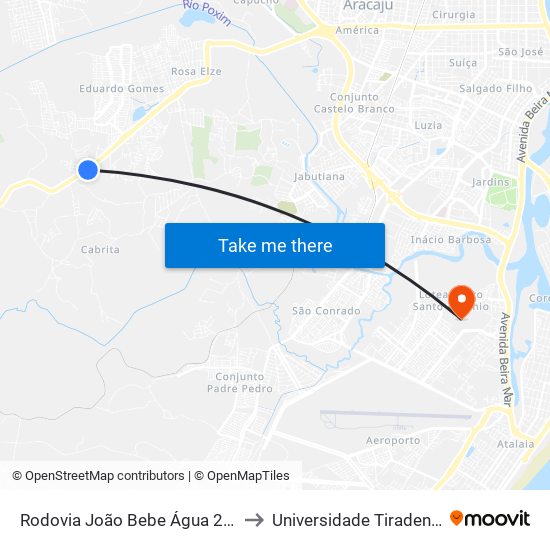 Rodovia João Bebe Água 2271 to Universidade Tiradentes map