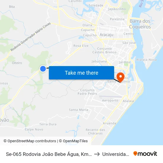 Se-065 Rodovia João Bebe Água, Km 7,8 Oeste | Entrada Para Camboatá to Universidade Tiradentes map