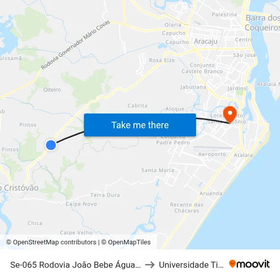 Se-065 Rodovia João Bebe Água, Km 12,7 Leste to Universidade Tiradentes map