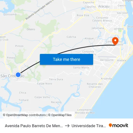 Avenida Paulo Barreto De Menezes, 341 to Universidade Tiradentes map