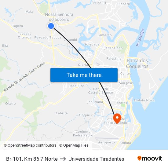 Br-101, Km 86,7 Norte to Universidade Tiradentes map