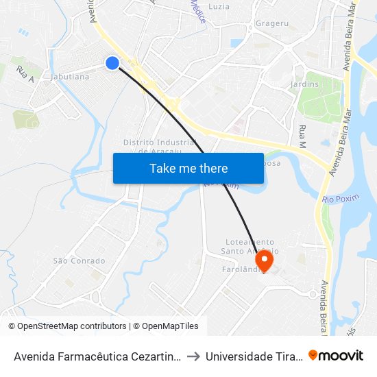 Avenida Farmacêutica Cezartina Régis, 35 to Universidade Tiradentes map