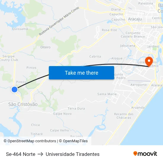 Se-464 Norte to Universidade Tiradentes map