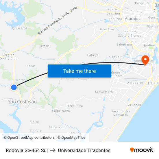 Rodovia Se-464 Sul to Universidade Tiradentes map