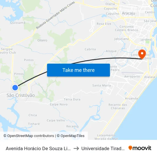 Avenida Horácio De Souza Lima, 44 to Universidade Tiradentes map
