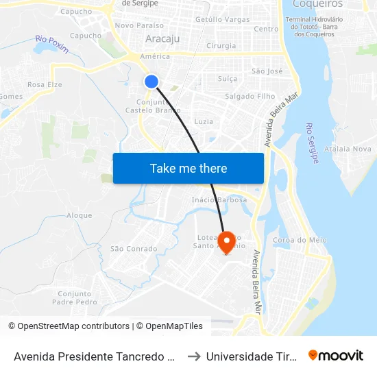 Avenida Presidente Tancredo Neves, 5545 to Universidade Tiradentes map