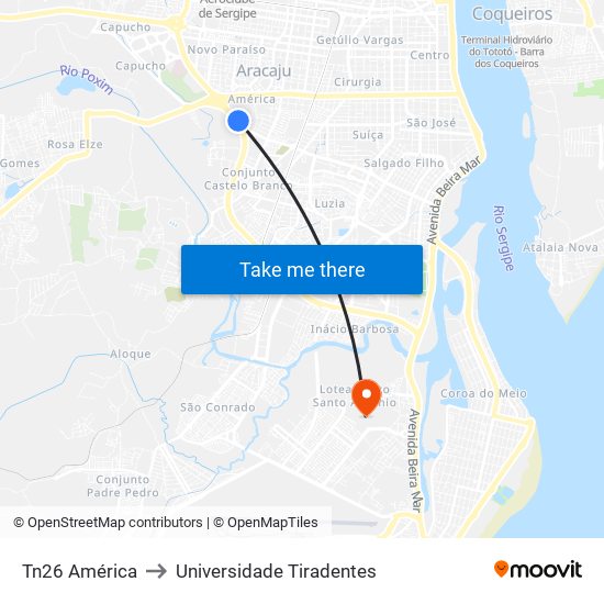 Tn26 América to Universidade Tiradentes map