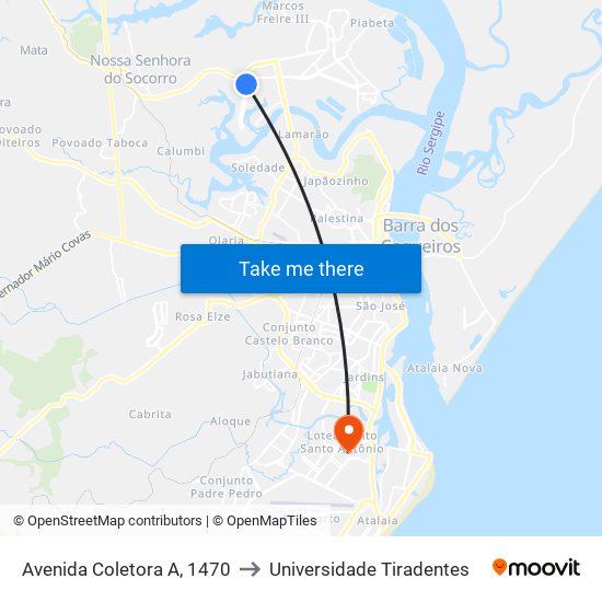 Avenida Coletora A, 1470 to Universidade Tiradentes map